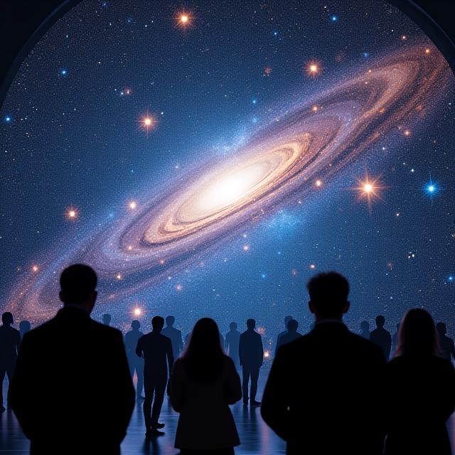 Domo de planetario con software de visualización 3D del universo